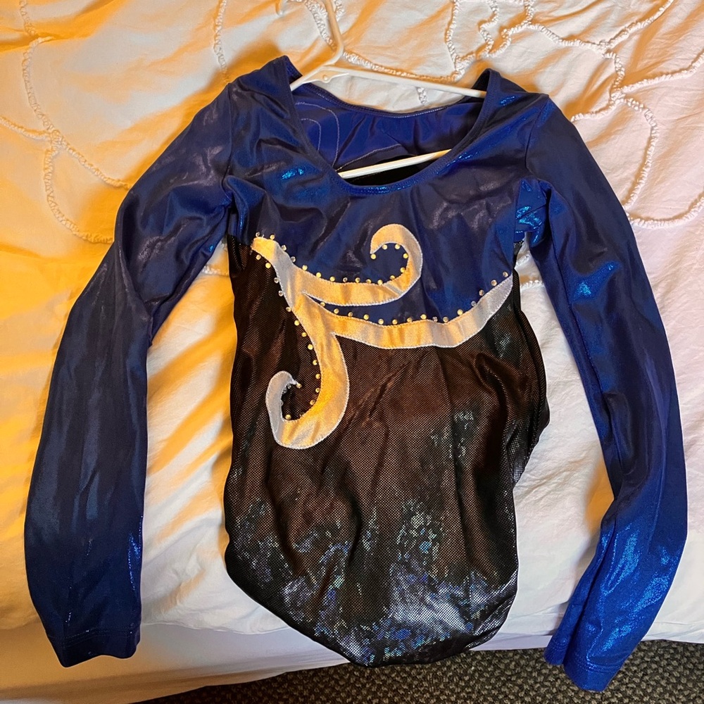 Blue and Black Long Sleeve Leotard